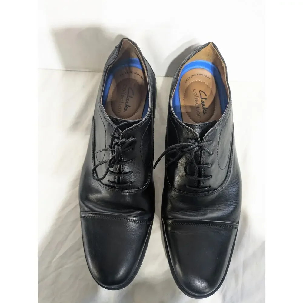 Clarks Dress Shoes Men's 10.5 Black Leather Tilden Oxford Walk Lace Up 15770